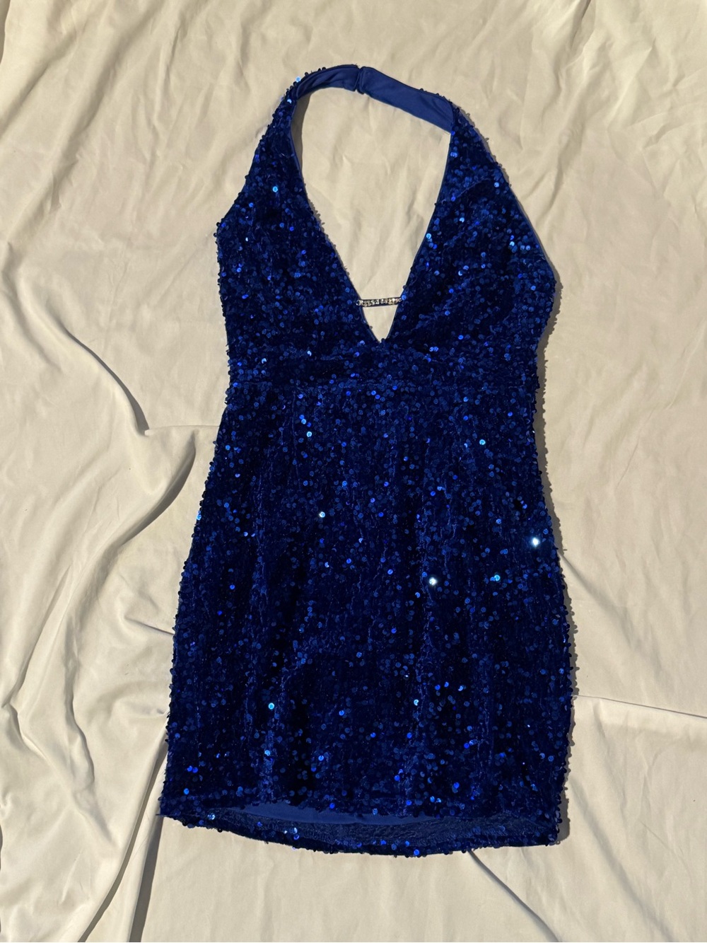 Fashion Nova Sapphire Sequin Halter Mini Dress